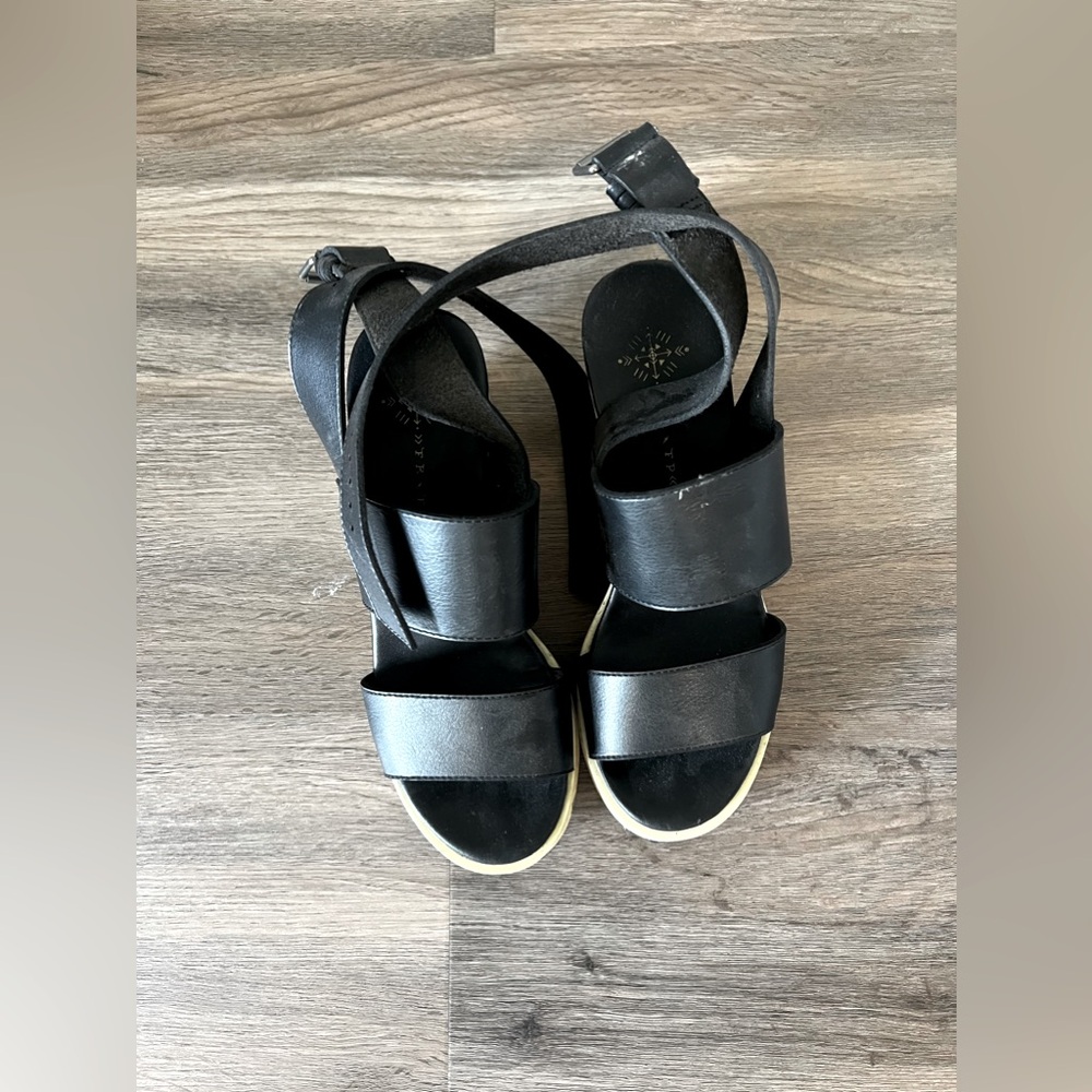 Free People Black Leather Wedges With Buckle
